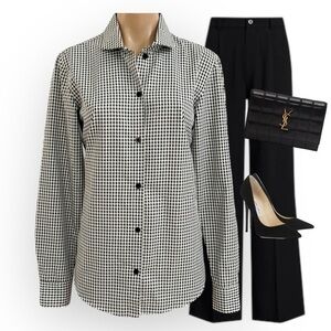 KAL RIEMAN BLACK WHITE WOVEN TAILORED BUTTON BUSINESS CASUAL COTTON SHIRT S / 4